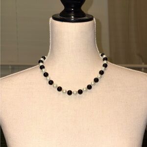 Chic Black and White Beaded Necklace